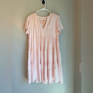 Maeve Light Pink Tiered V-Neck Midi Romantic  Dress S